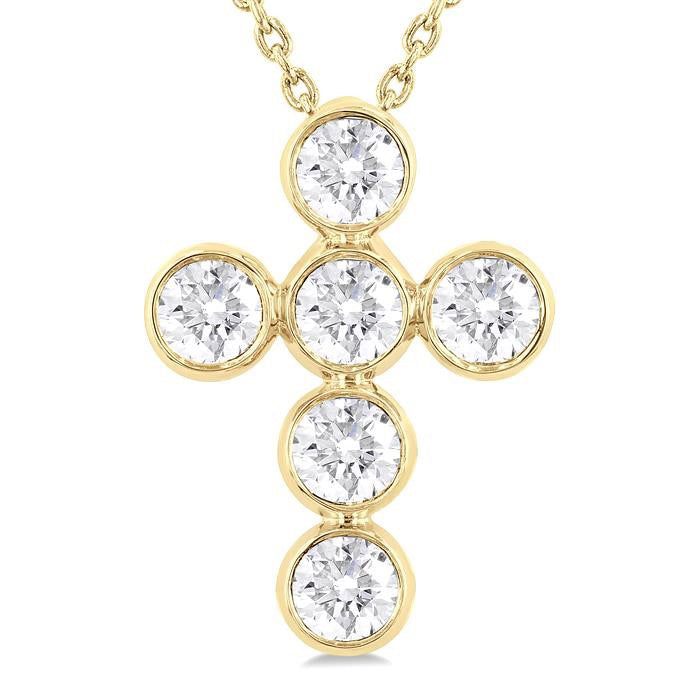 Delphine Oleander 6 Stone Bezel Cross Diamond Fashion Pendant