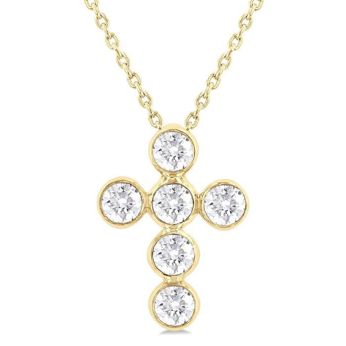 Sabine Quill 6 Stone Bezel Cross Diamond Fashion Pendant