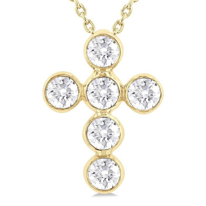 Sabine Quill 6 Stone Bezel Cross Diamond Fashion Pendant