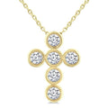 1/2 Ctw Round Cut Diamond 6-Stone Bezel Set Cross Pendant With Chain in 14K Yellow Gold