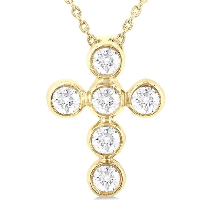 Nimbus Grandeur 6 Stone Bezel Cross Diamond Fashion Pendant