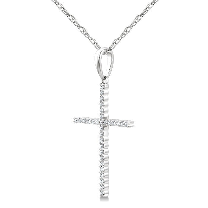 1/10 Ctw Cross Round Cut Diamond Fashion Pendant With Chain in 10K White Gold