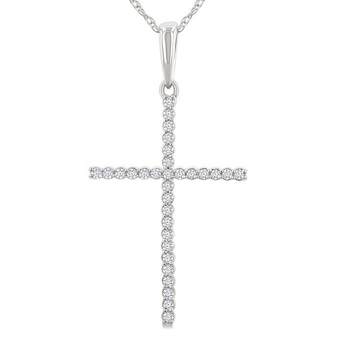1/10 Ctw Cross Round Cut Diamond Fashion Pendant With Chain in 10K White Gold