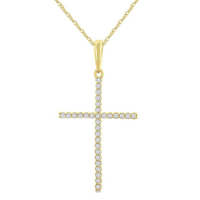 1/10 Ctw Cross Round Cut Diamond Fashion Pendant With Chain in 10K Yellow Gold