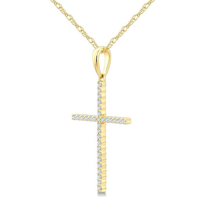 1/10 Ctw Cross Round Cut Diamond Fashion Pendant With Chain in 10K Yellow Gold