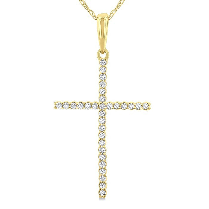 1/10 Ctw Cross Round Cut Diamond Fashion Pendant With Chain in 10K Yellow Gold