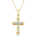 1/10 Ctw Round Cut Diamond Cross Pendant in 14K Yellow Gold with Chain