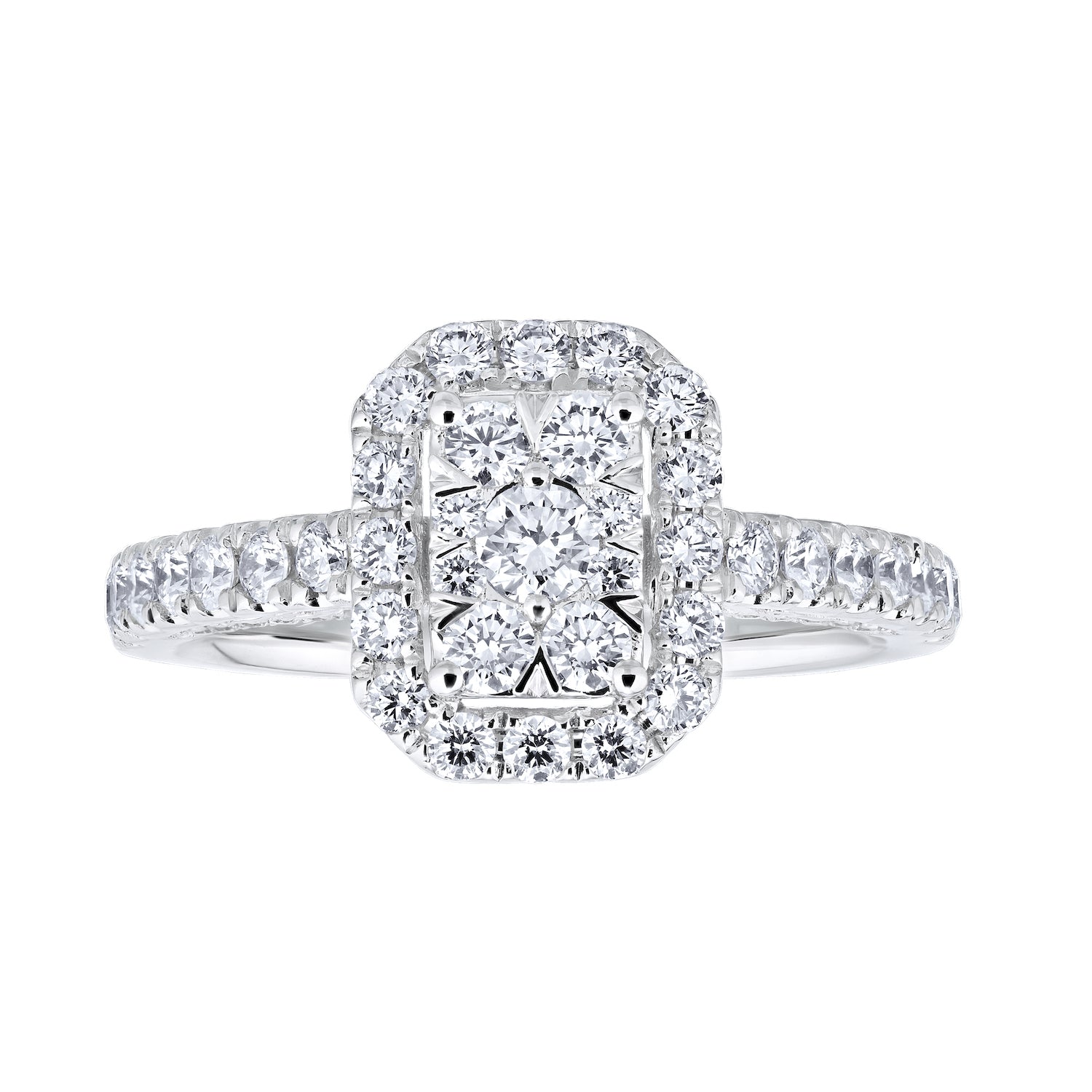 Diamond Emerald Shaped Cluster Halo Engagement Ring 