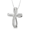 1/4 Ctw Channel Set Round Cut Diamond Cross Pendant in 10K White Gold with Chain