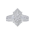 Diamond Marquise Shaped Halo Cluster with Triple Row Shank Engagement Ring