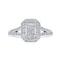 Diamond Emerald Shaped Cluster Double Halo Engagement Ring 