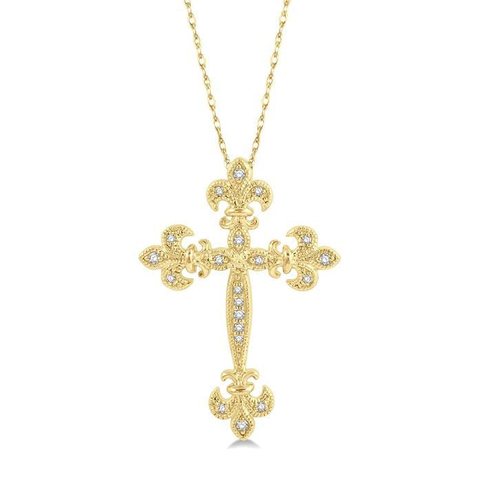 Cross Fleur De Lis Diamond Fashion Pendant