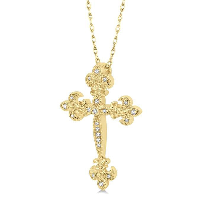 Cross Fleur De Lis Diamond Fashion Pendant