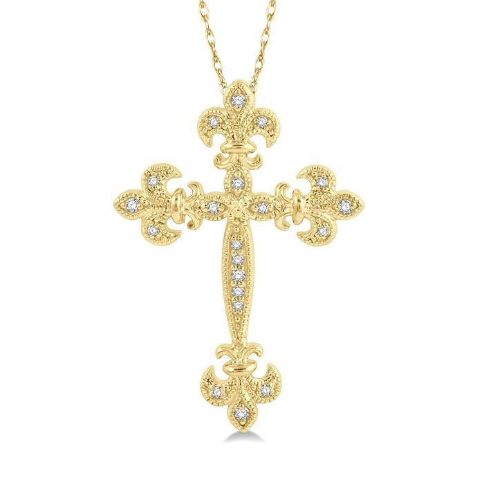 Cross Fleur De Lis Diamond Fashion Pendant