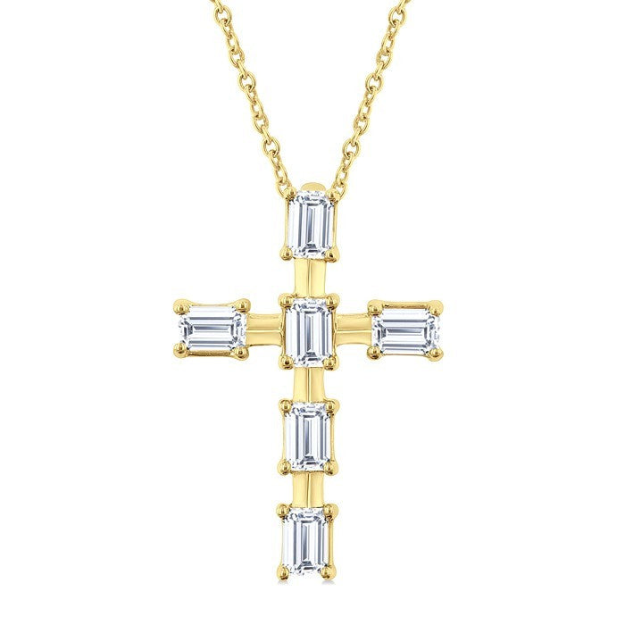 1/2 Ctw Cross Emerald Cut Diamond Fashion Pendant With Chain in 14K Yellow Gold
