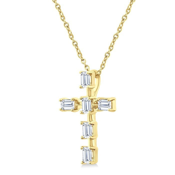 1/2 Ctw Cross Emerald Cut Diamond Fashion Pendant With Chain in 14K Yellow Gold