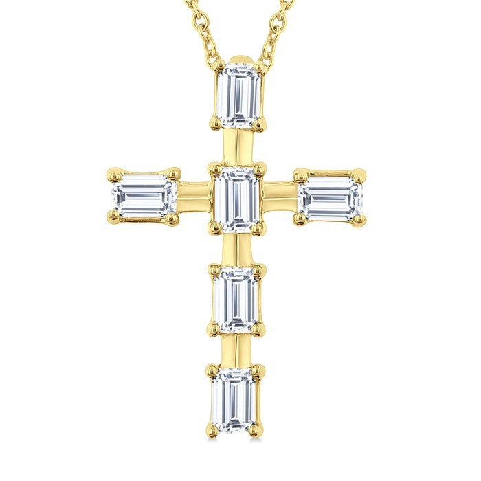 1/2 Ctw Cross Emerald Cut Diamond Fashion Pendant With Chain in 14K Yellow Gold