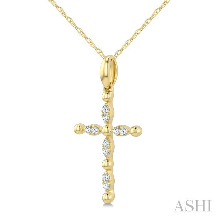 1/20 Ctw Cross Marquise and Ball Bead Motif Round Cut Diamond Fashion Pendant With Chain in 10K Yellow Gold