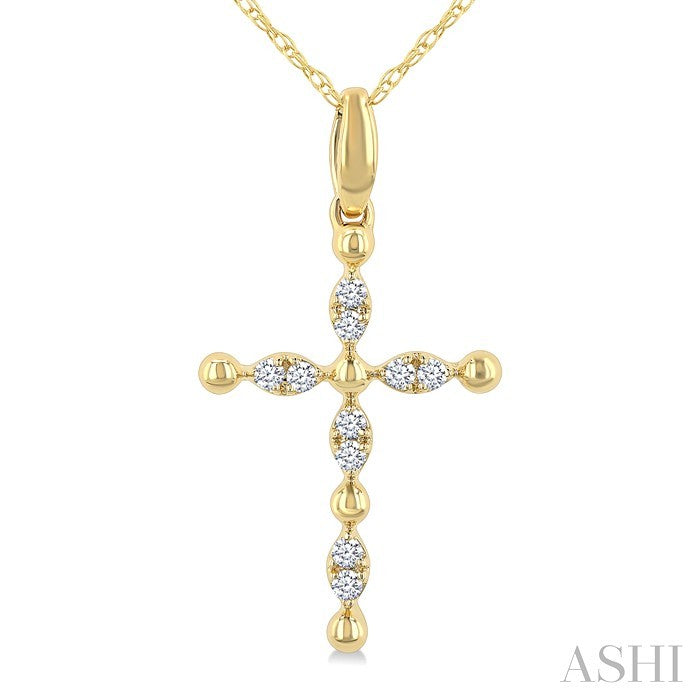 1/20 Ctw Cross Marquise and Ball Bead Motif Round Cut Diamond Fashion Pendant With Chain in 10K Yellow Gold