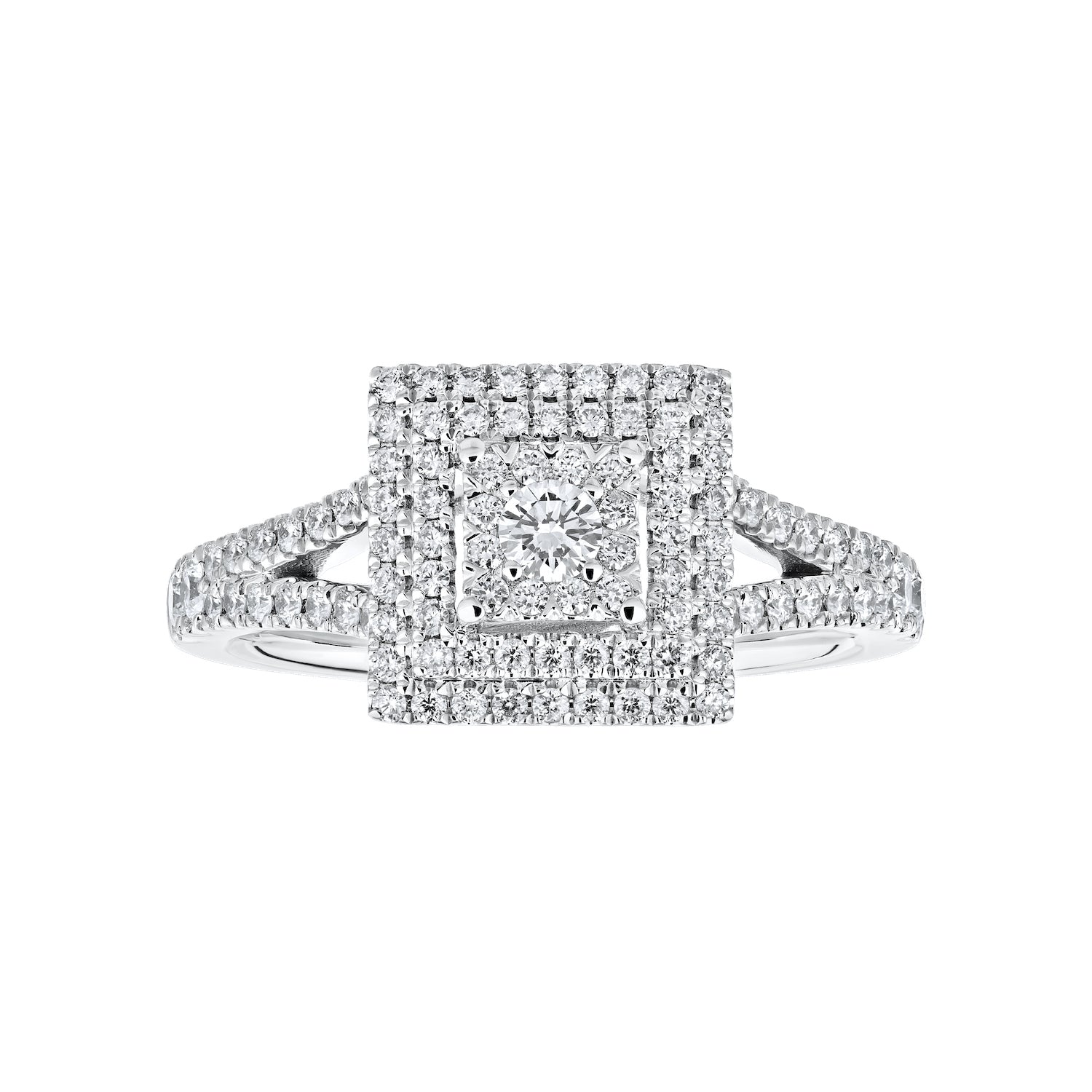 Diamond Princess Shaped Cluster Double Halo Engagement Ring 