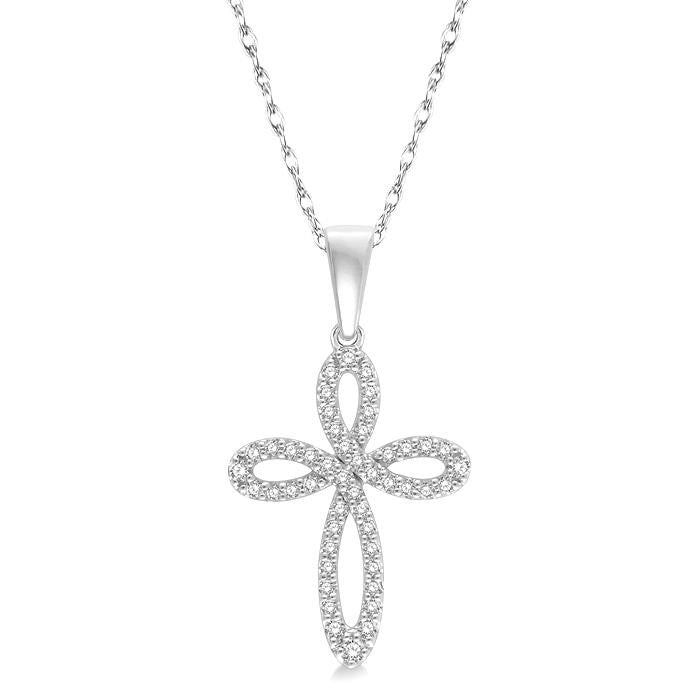 1/5 Ctw Infinity Round Cut Diamond Cross Pendant With Chain in 14K White Gold