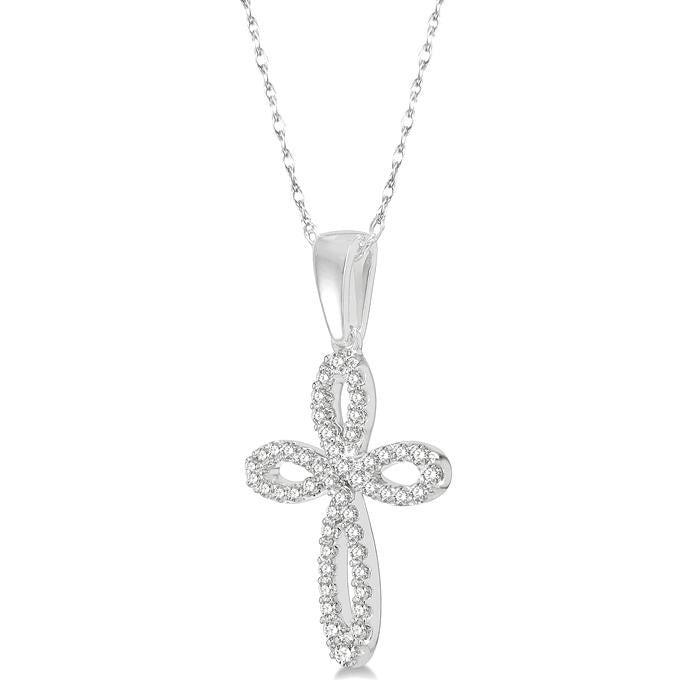 1/5 Ctw Infinity Round Cut Diamond Cross Pendant With Chain in 14K White Gold