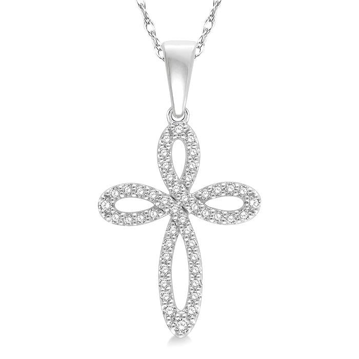 1/5 Ctw Infinity Round Cut Diamond Cross Pendant With Chain in 14K White Gold