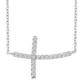1/10 Ctw Petite Sideways Cross Round Cut Diamond Fashion Pendant With Chain in 10K White Gold