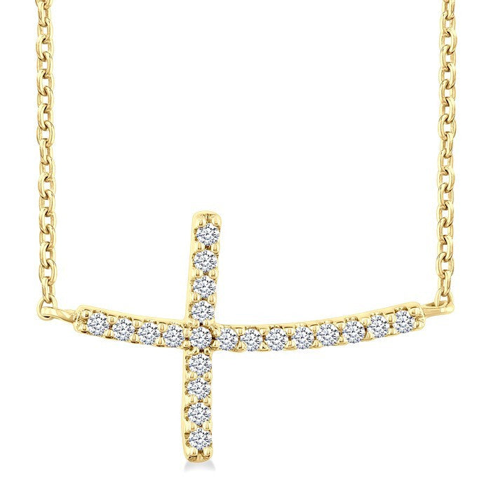 1/10 Ctw Petite Sideways Cross Round Cut Diamond Fashion Pendant With Chain in 10K Yellow Gold