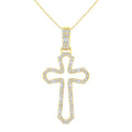1/2 Ctw Open Window Cross Frame Baguette and Round Cut Diamond Fashion Pendant With Chain in 10K Yellow Gold