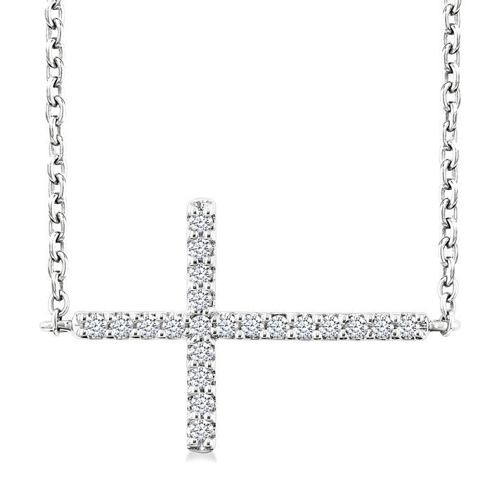 1/10 Ctw Petite Sideways Cross Round Cut Diamond Fashion Pendant With Chain in 10K White Gold