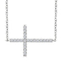 1/10 Ctw Petite Sideways Cross Round Cut Diamond Fashion Pendant With Chain in 10K White Gold