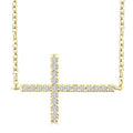 1/10 Ctw Petite Sideways Cross Round Cut Diamond Fashion Pendant With Chain in 10K Yellow Gold