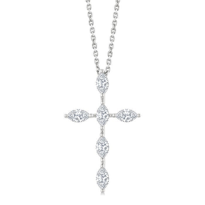 3/4 Ctw Cross 6-Stone Marquise Cut Diamond Fashion Pendant With Chain in 14K White Gold