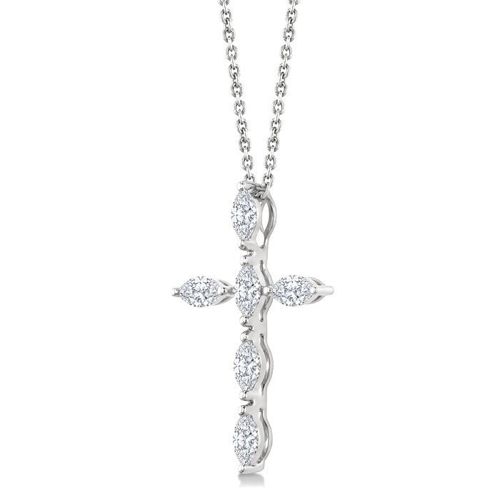 3/4 Ctw Cross 6-Stone Marquise Cut Diamond Fashion Pendant With Chain in 14K White Gold