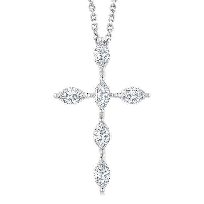 3/4 Ctw Cross 6-Stone Marquise Cut Diamond Fashion Pendant With Chain in 14K White Gold