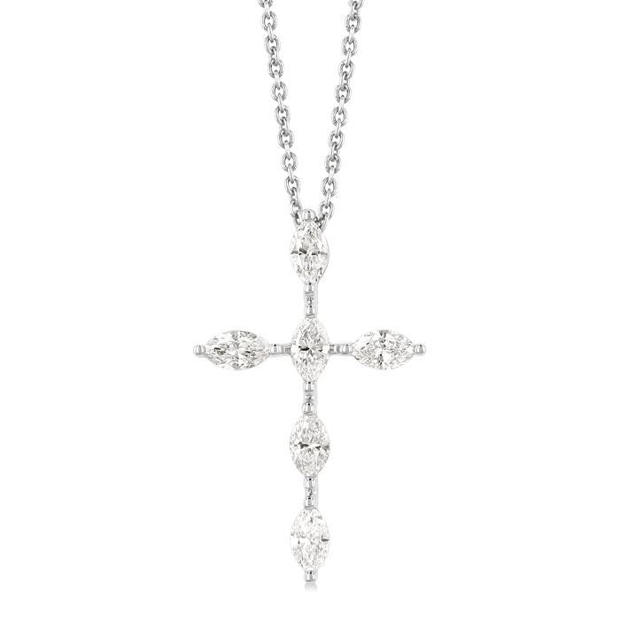 Lustre Quill Marquise Shape 6 Stone Cross Diamond Fashion Pendant