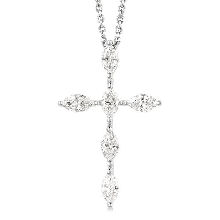 Lustre Quill Marquise Shape 6 Stone Cross Diamond Fashion Pendant
