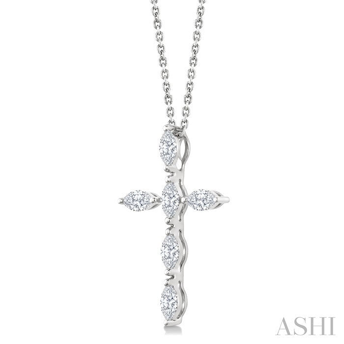 3/4 Ctw Cross 6-Stone Marquise Cut Diamond Fashion Pendant With Chain in 14K White Gold