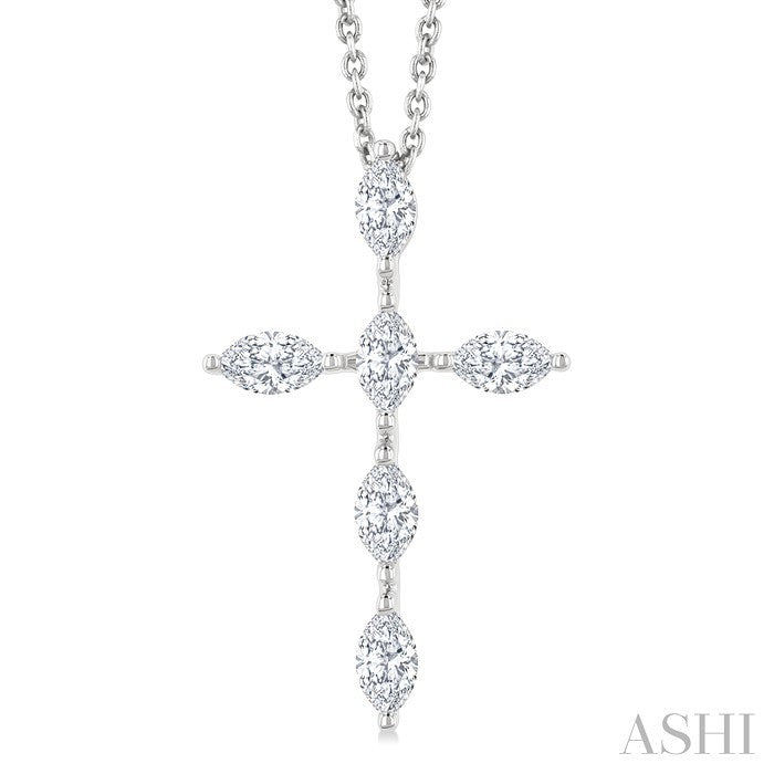 3/4 Ctw Cross 6-Stone Marquise Cut Diamond Fashion Pendant With Chain in 14K White Gold