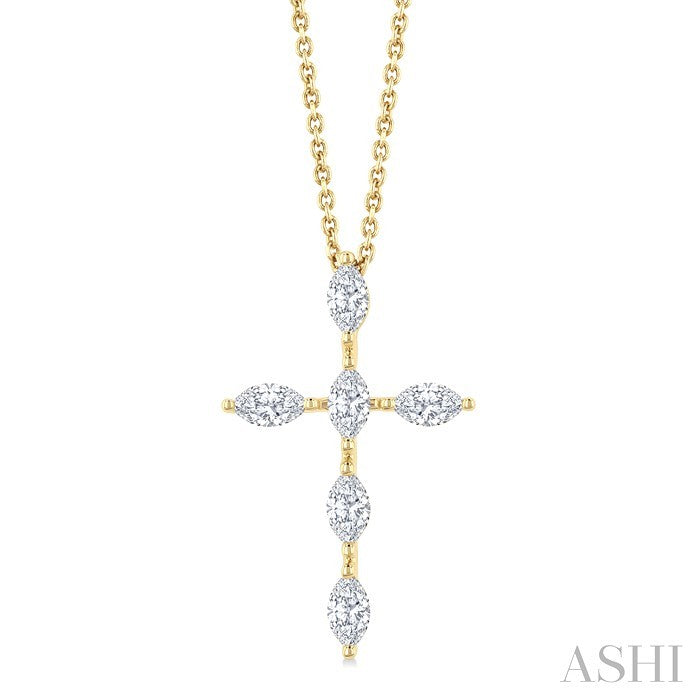 3/4 Ctw Cross 6-Stone Marquise Cut Diamond Fashion Pendant With Chain in 14K Yellow Gold