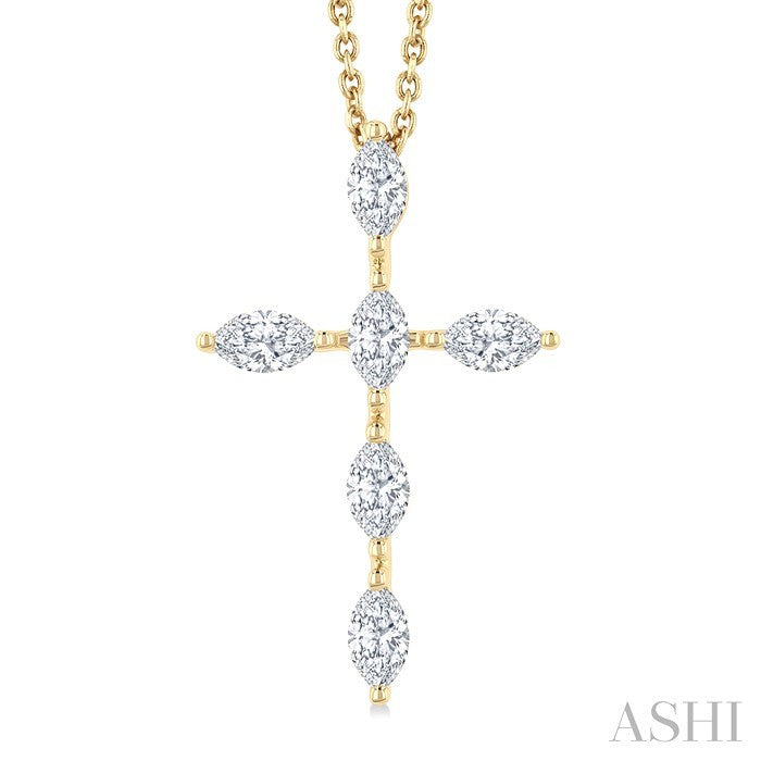 3/4 Ctw Cross 6-Stone Marquise Cut Diamond Fashion Pendant With Chain in 14K Yellow Gold
