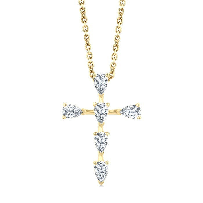 1/2 Ctw Cross 6-Stone Pear Cut Diamond Fashion Pendant With Chain in 14K Yellow Gold