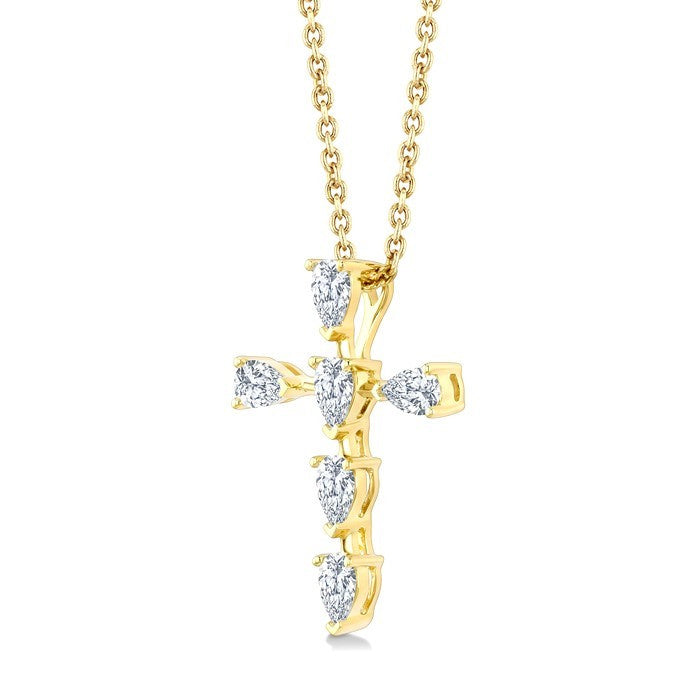 1/2 Ctw Cross 6-Stone Pear Cut Diamond Fashion Pendant With Chain in 14K Yellow Gold