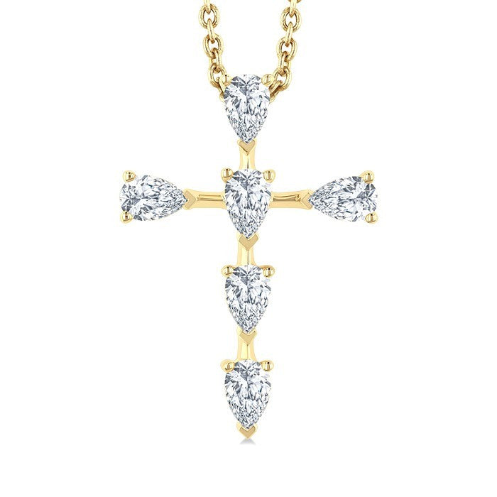 1/2 Ctw Cross 6-Stone Pear Cut Diamond Fashion Pendant With Chain in 14K Yellow Gold