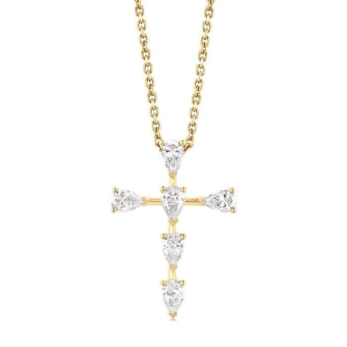 Zinnia Ember Pear Shape 6 Stone Cross Diamond Fashion Pendant