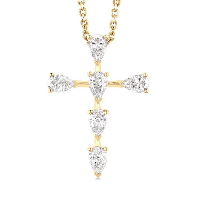 Zinnia Ember Pear Shape 6 Stone Cross Diamond Fashion Pendant