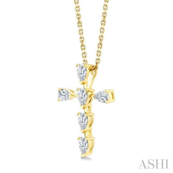 1/2 Ctw Cross 6-Stone Pear Cut Diamond Fashion Pendant With Chain in 14K Yellow Gold