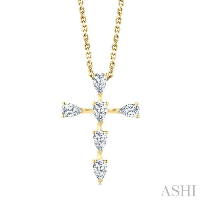 1/2 Ctw Cross 6-Stone Pear Cut Diamond Fashion Pendant With Chain in 14K Yellow Gold