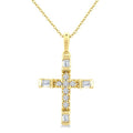 1/20 Ctw Baguette and Round Cut Diamond Cross Shape Fashion Pendant With Chain in 10K Yellow Gold